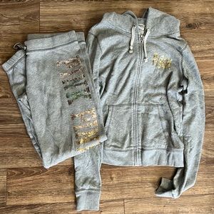 Victoria’s Secret PINK sequin sweatsuit sweatpants zip hoodie jacket size small